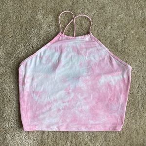 PINK TIE-DYE CROPPED HALTER TOP